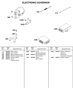Servo, Modules, Spring, Link Diagram and Parts List for 587447-0105-XX  Briggs and Stratton Engine